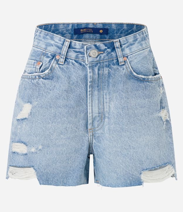 Short Cintura Baixa Meia Coxa em Jeans com Rasgos Azul 5