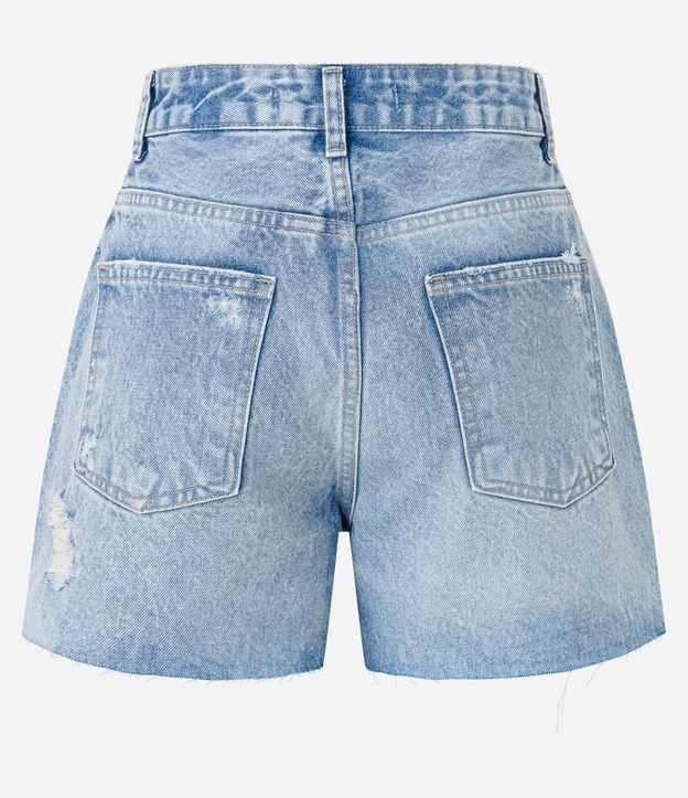 Short Cintura Baixa Meia Coxa em Jeans com Rasgos Azul 6