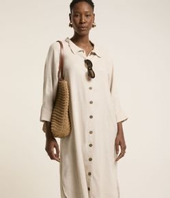 Vestido Chemise Midi em Viscolinho com Abotoamento