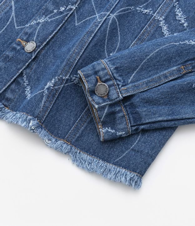 Jaqueta Cropped Infantil em Jeans com Estampa de Corações - Tam 5 a 14 anos Azul 5