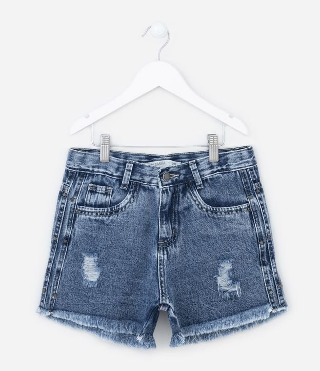 Short Jeans Infantil com Estrelas nas Laterais - Tam 5 a 14 anos Azul 1