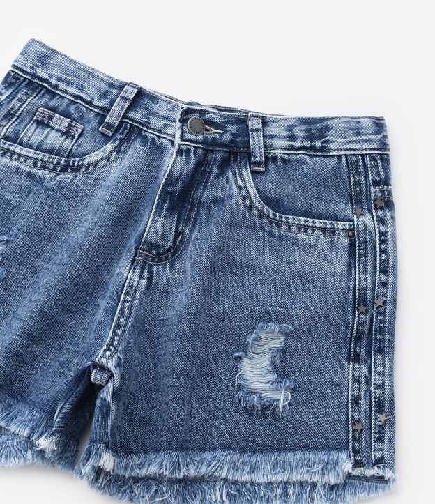Short Jeans Infantil com Estrelas nas Laterais - Tam 5 a 14 anos Azul 5
