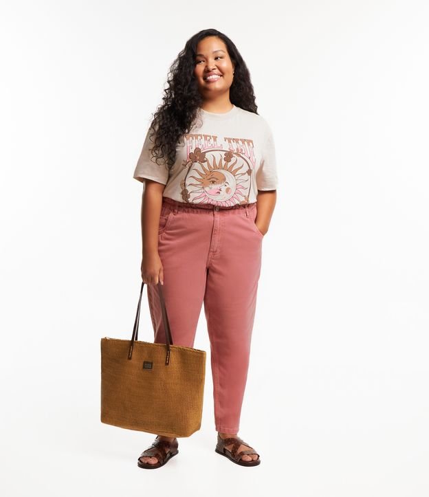 Calça Clochard em Jeans com Bolsos Curve & Plus Size Rosa Coral 1