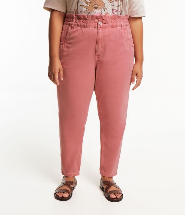 Calça Clochard em Jeans com Bolsos Curve & Plus Size Rosa Coral 2