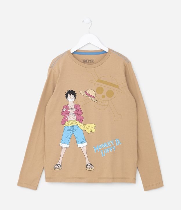 Camiseta Infantil com Estampa do Monkey One Piece - Tam 5 a 14 anos Bege 1