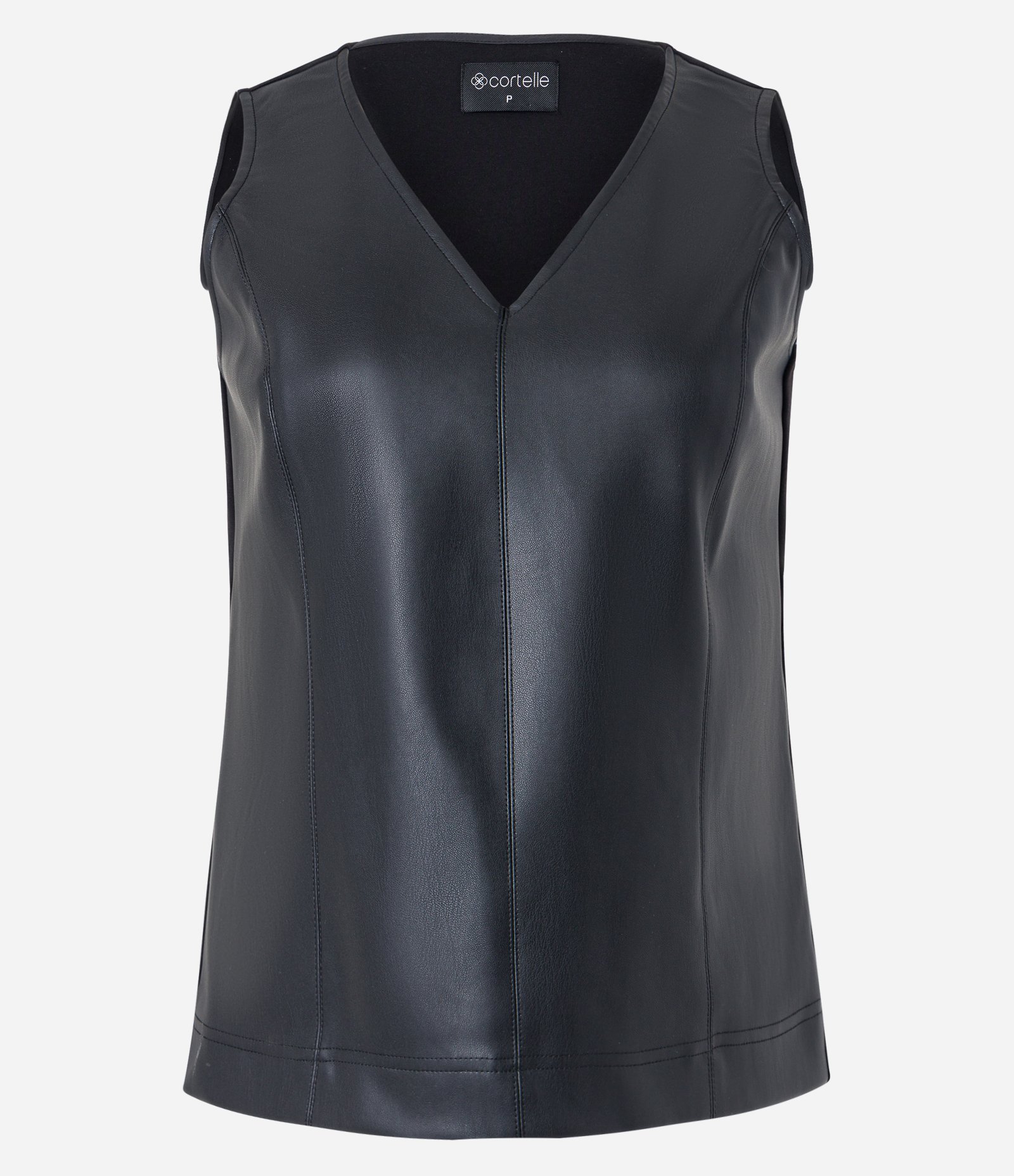 Blusa em Material Sintético e Ponto Roma com Recortes Preto 6
