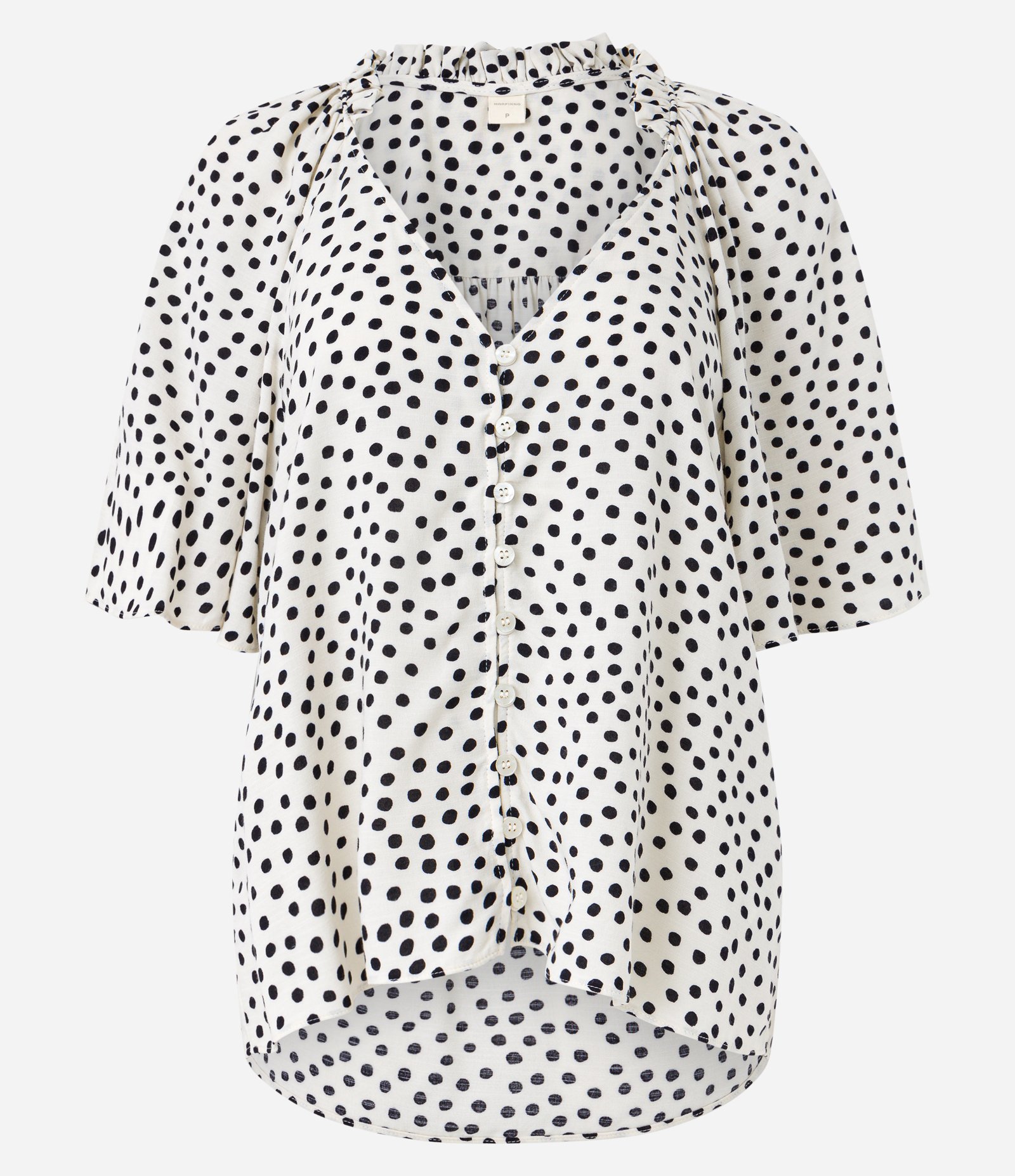 Camisa em Viscose com Decote V e Estampa Poá Branco Neve 5
