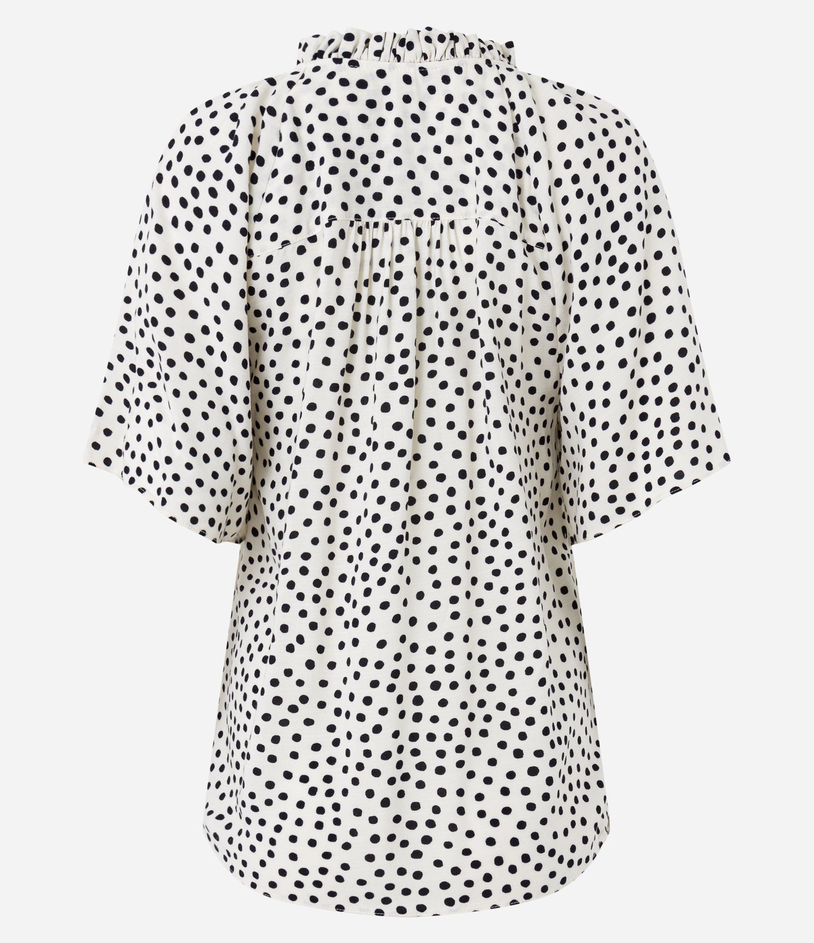 Camisa em Viscose com Decote V e Estampa Poá Branco Neve 6