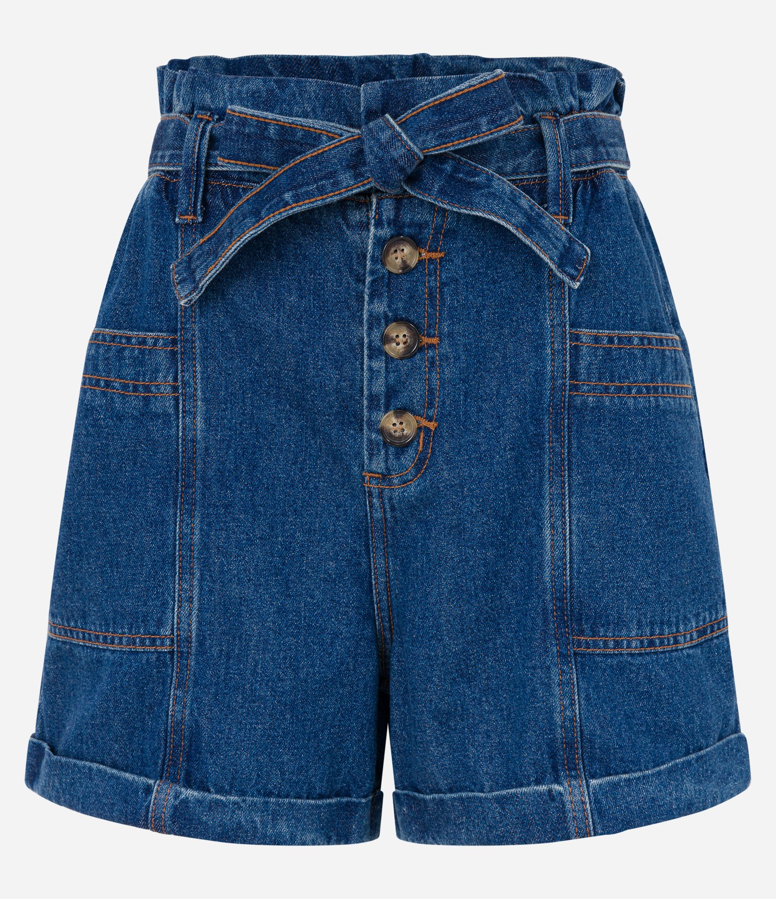 Bermuda Jeans com Cinto e Barra Dobrada Azul Escuro 6