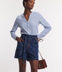 Bermuda Jeans com Cinto e Barra Dobrada