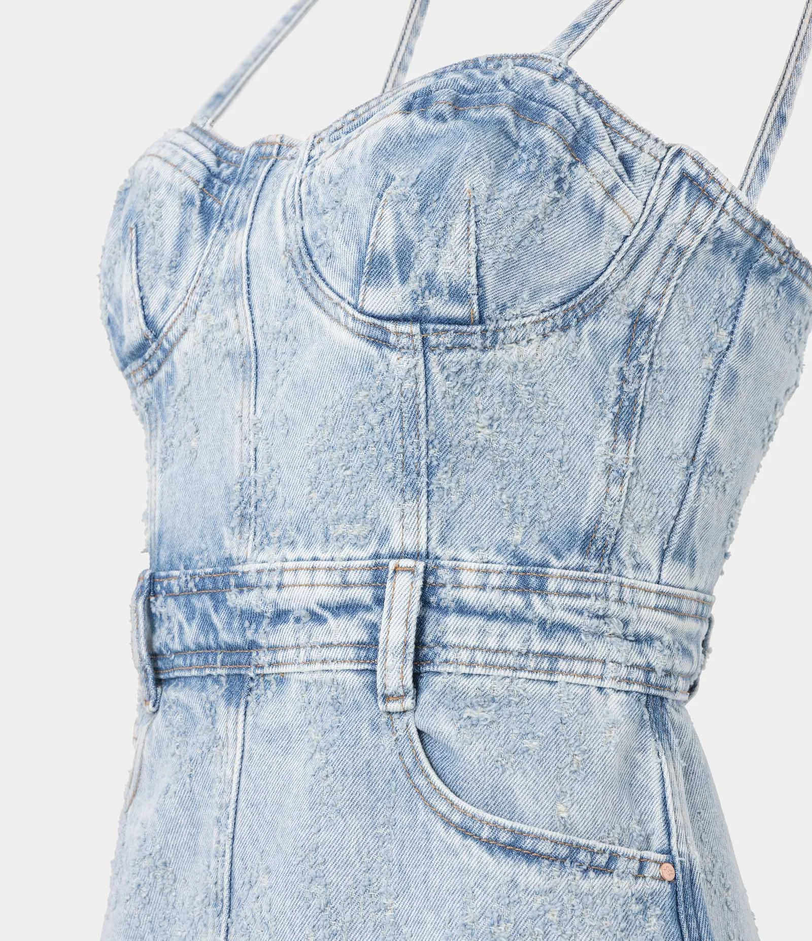 Vestido Jeans com Decote Coração e Fechamento em Zíper nas Costas Azul 2