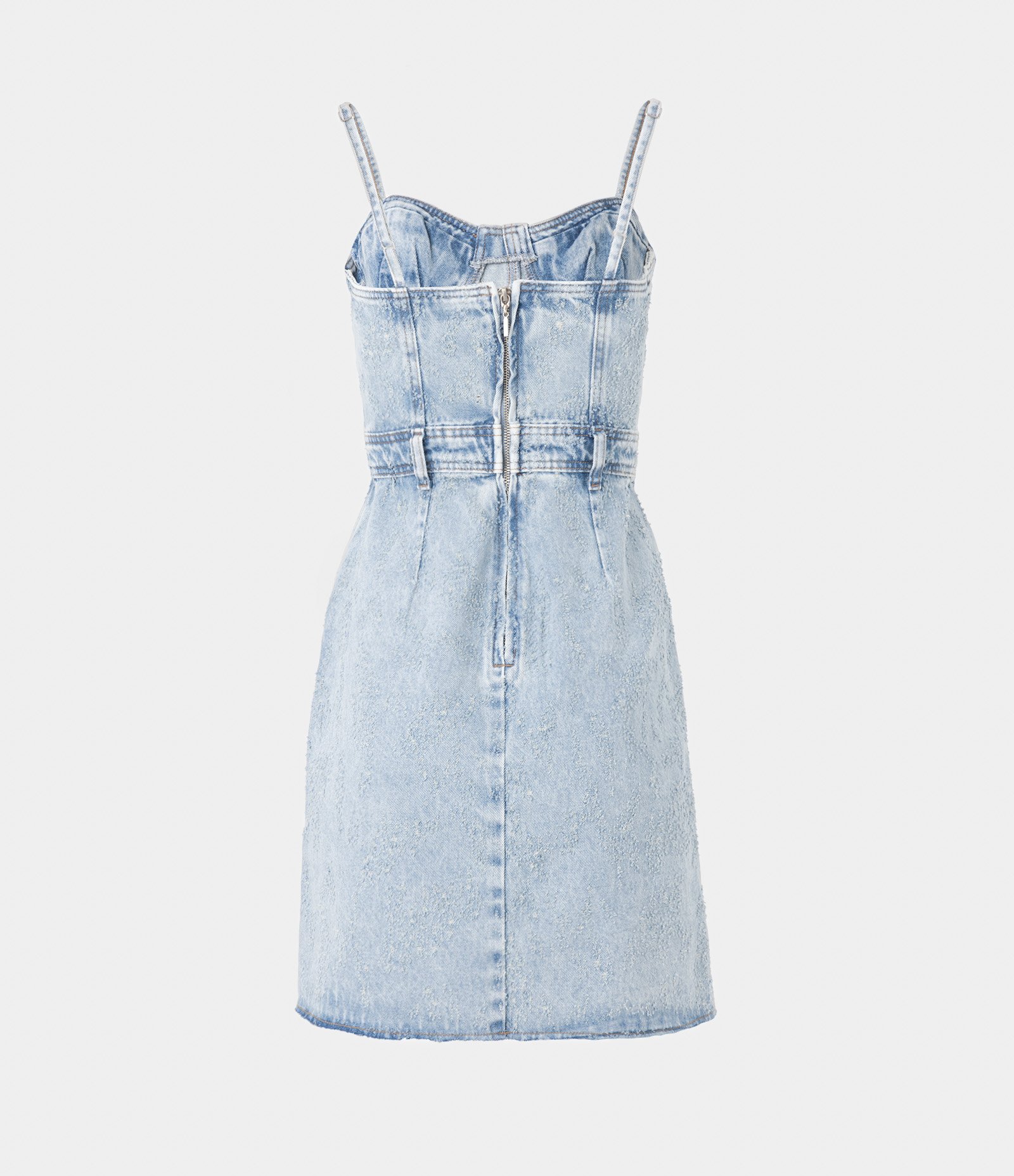 Vestido Jeans com Decote Coração e Fechamento em Zíper nas Costas Azul 3