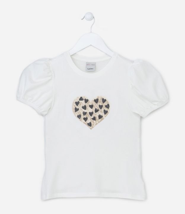 Blusa Manga Curta Infantil com Bordado de Coração de Paetê - Tam 5 a 14 anos