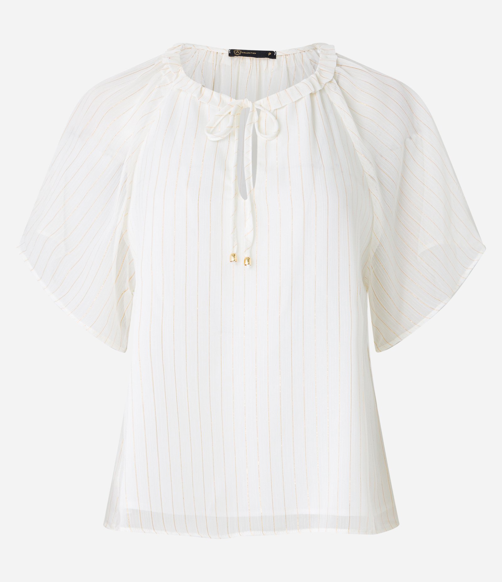 Blusa em Chiffon com Amarração na Gola e Estampa de Listras Branco Neve 6