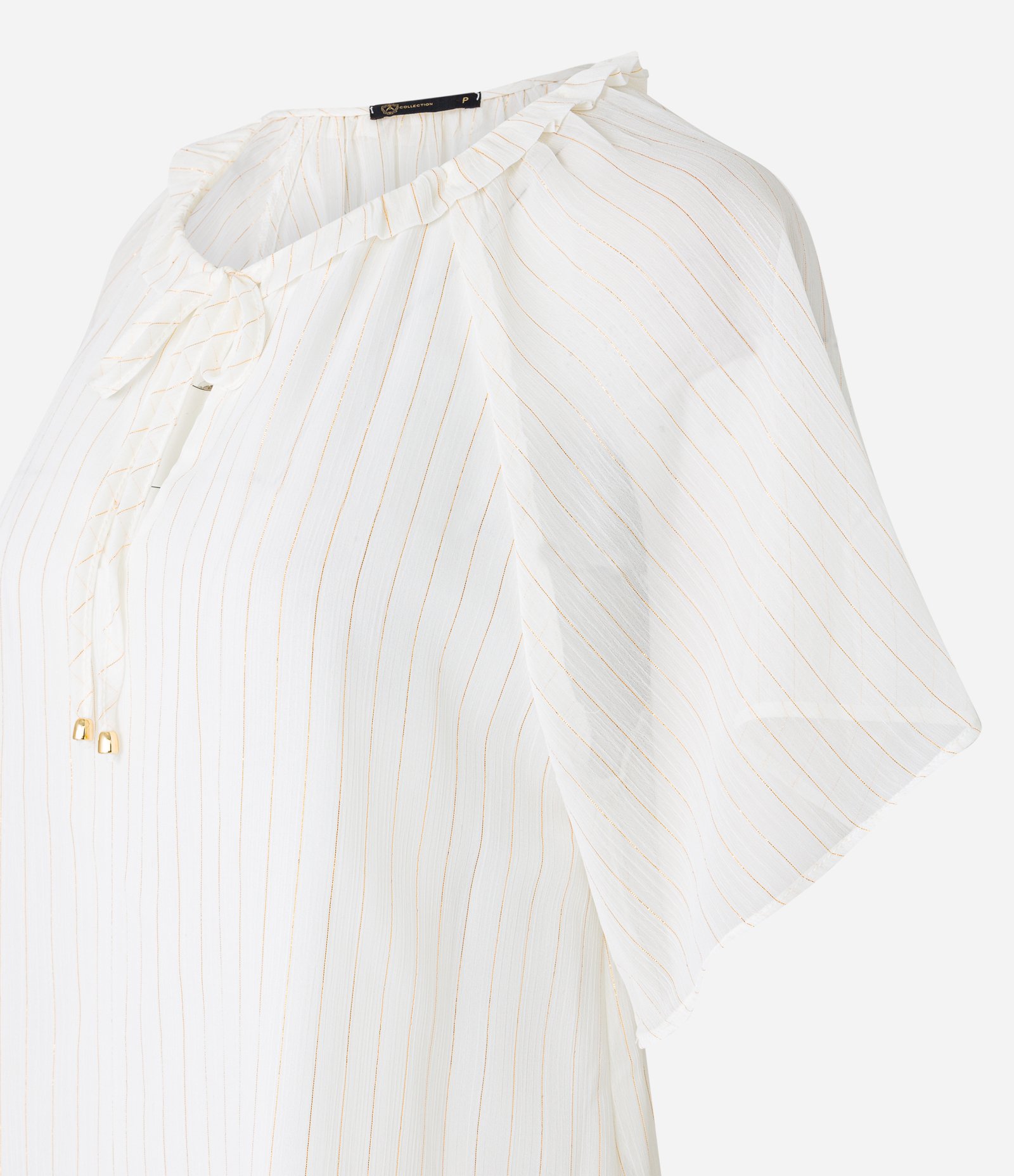 Blusa em Chiffon com Amarração na Gola e Estampa de Listras Branco Neve 7