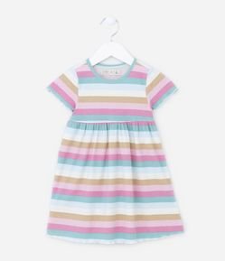 Vestido Canelado Infantil com Estampa Listrada - Tam 1 a 5 anos