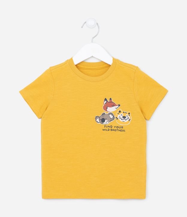 Camiseta Infantil com Bordado Carinha de Bichinhos - Tam 1 a 5 Anos