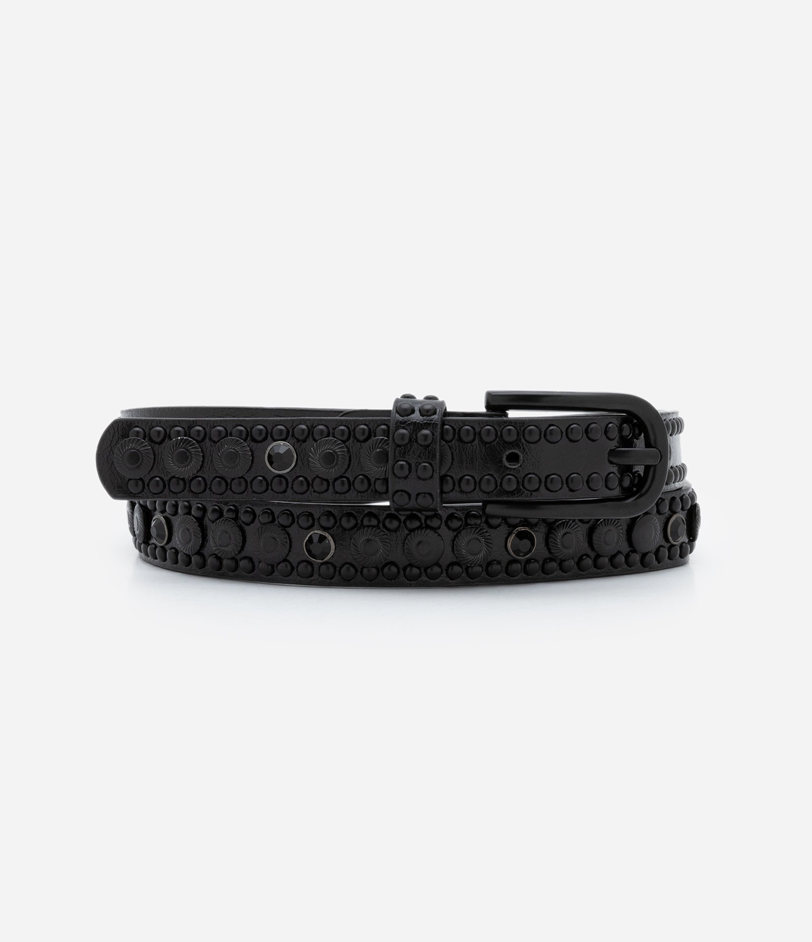 Cinto Estreito com Fivela Diferenciada e Tachas Aplicadas Preto 2