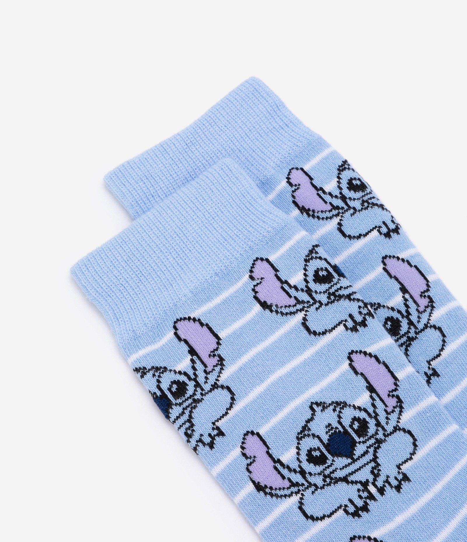 Meia Cano Alto em Algodão com Estampa Stitch e Listras Azul 4