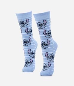 Meia Cano Alto em Algodão com Estampa Stitch e Listras