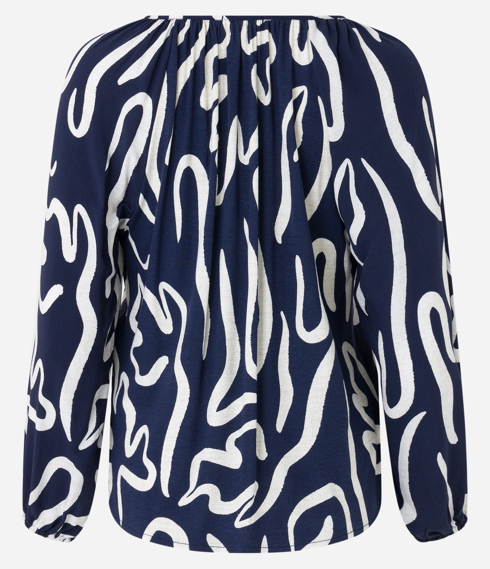 Blusa com Mix de Tecidos e Amarração na Gola com Estampa Abstrata Azul/ Branco 7