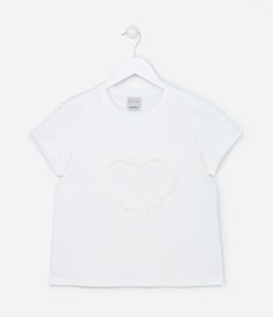 Blusa Infantil Manga Curta com Coração de Organza - Tam 5 a 14 anos