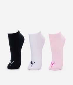Kit 03 Meias Cano Baixo em Algodão com Estampa da Puma