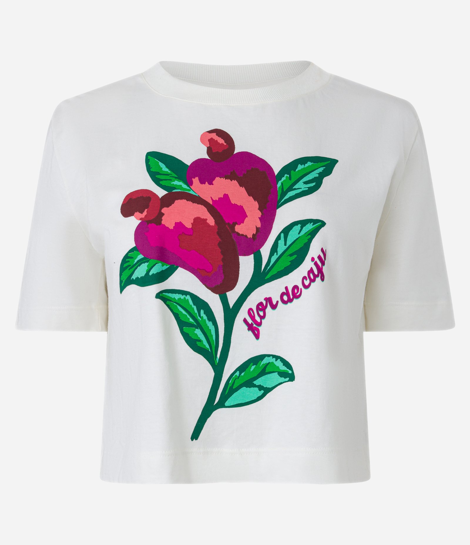 Blusa T-shirt em Meia Malha com Estampa Flor de Caju Branco 5