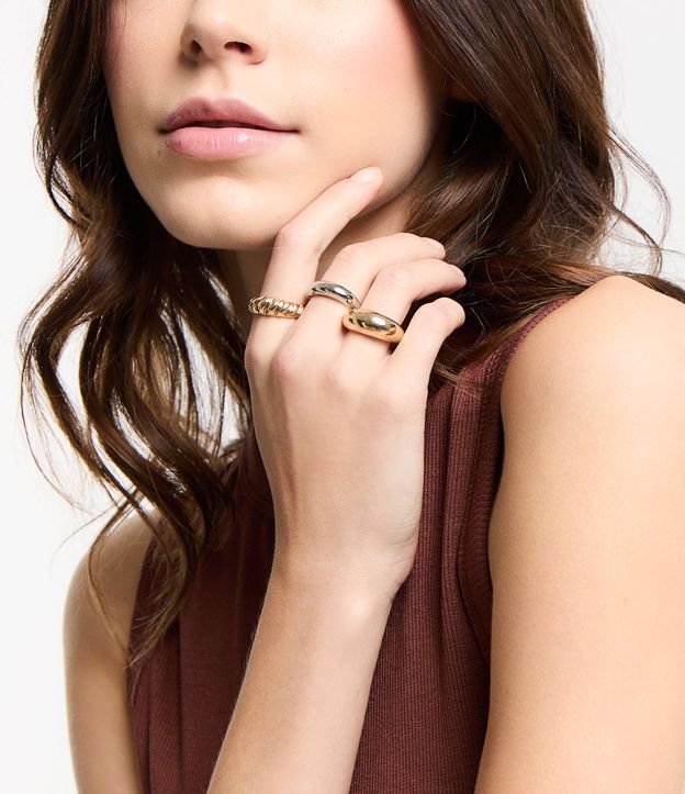 Kit 03 Anéis Médios com Banho Misto