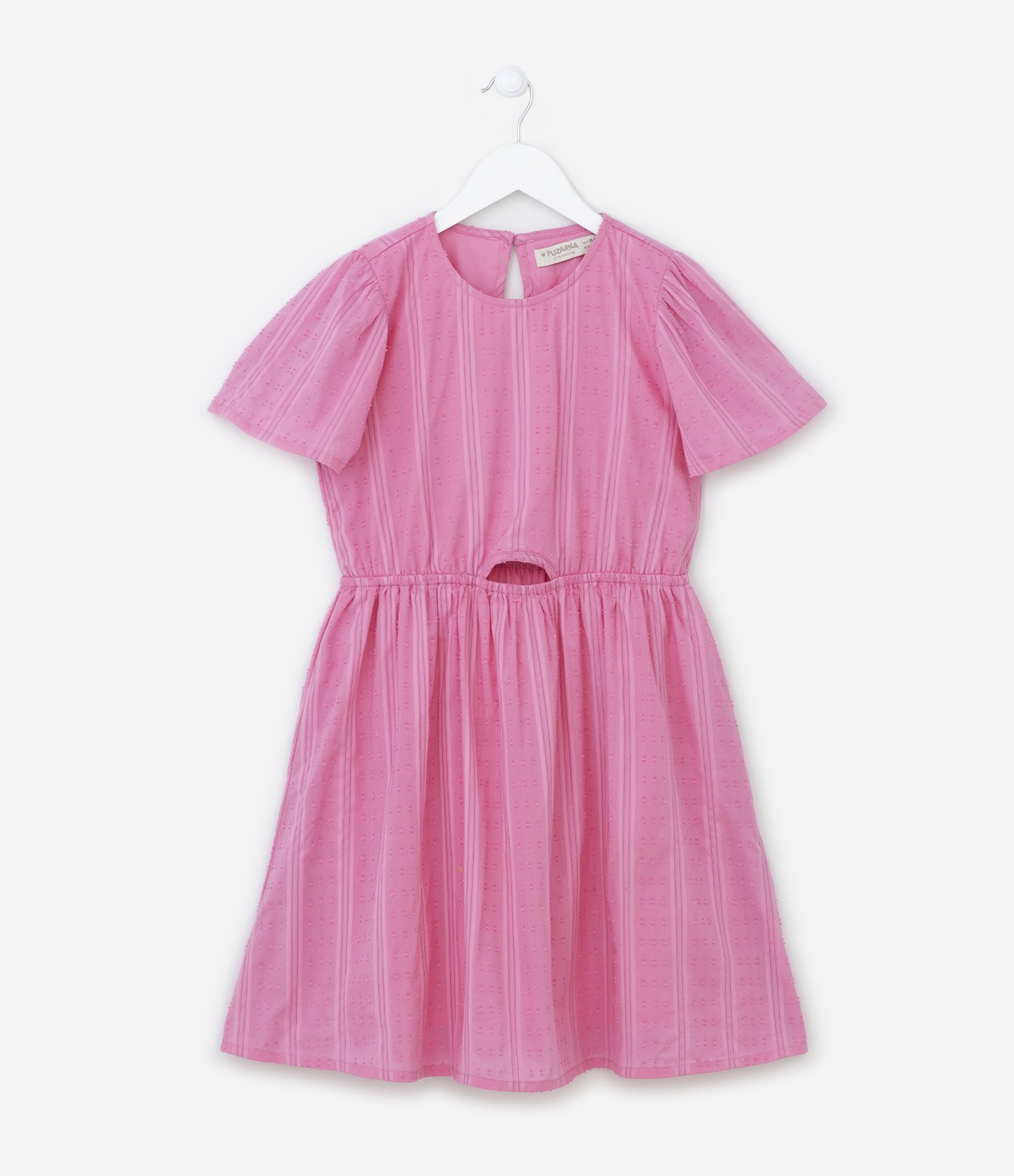 Vestido Infantil em Tricoline Texturizado - Tam 5 a 14 Anos Rosa 1