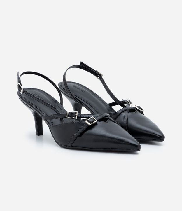 Sapato Scarpin Slingback com Fivelas Preto 4