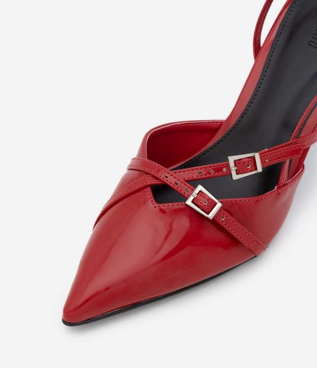 Sapato Scarpin Slingback com Fivelas Vermelho 2