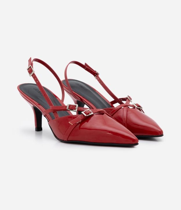 Sapato Scarpin Slingback com Fivelas Vermelho 4