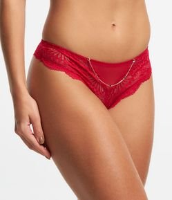Calcinha Biquíni Fio em Renda com Detalhe de Corrente