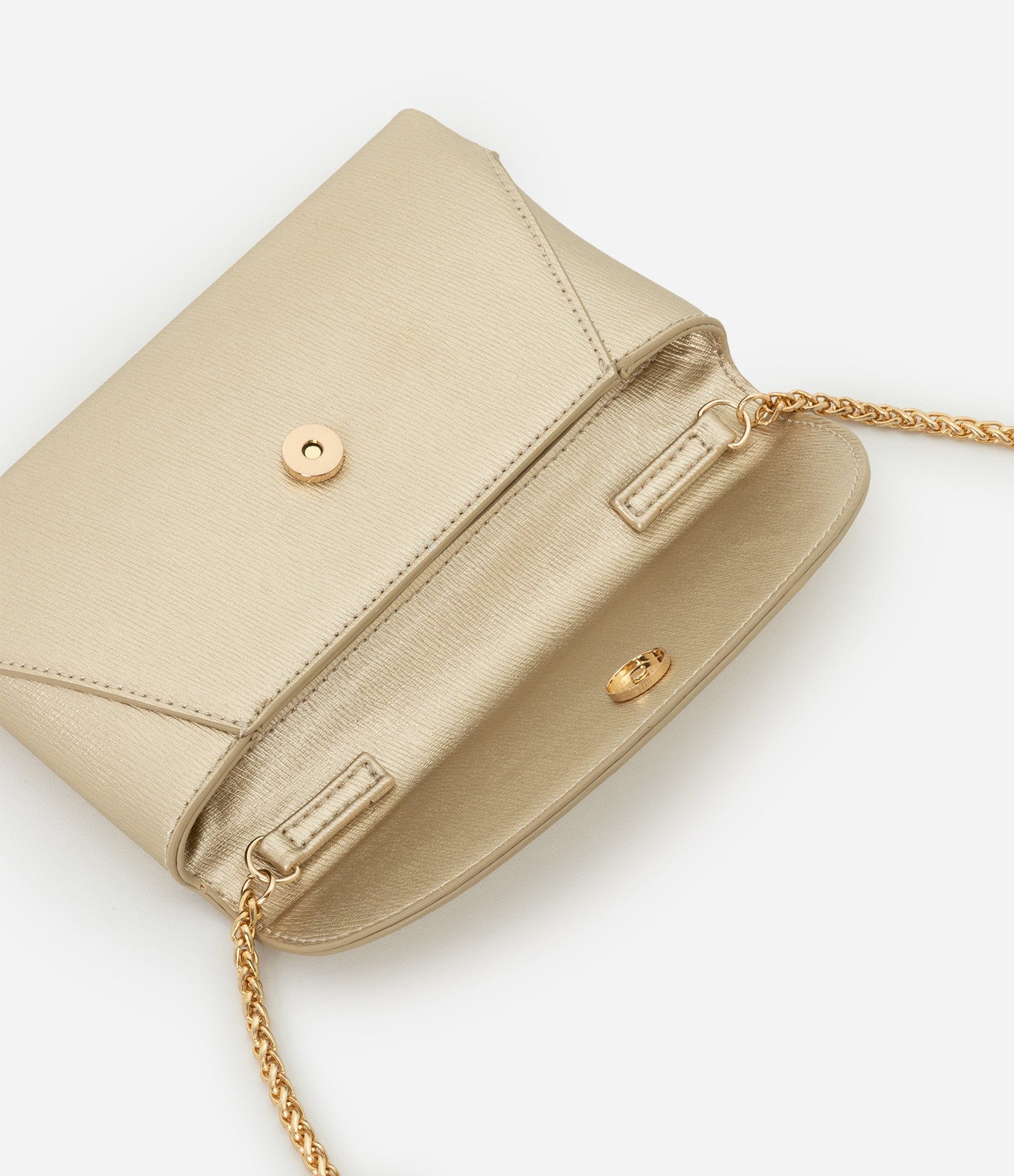 Carteira Grande Metalizada com Alça de Corrente Dourado 5
