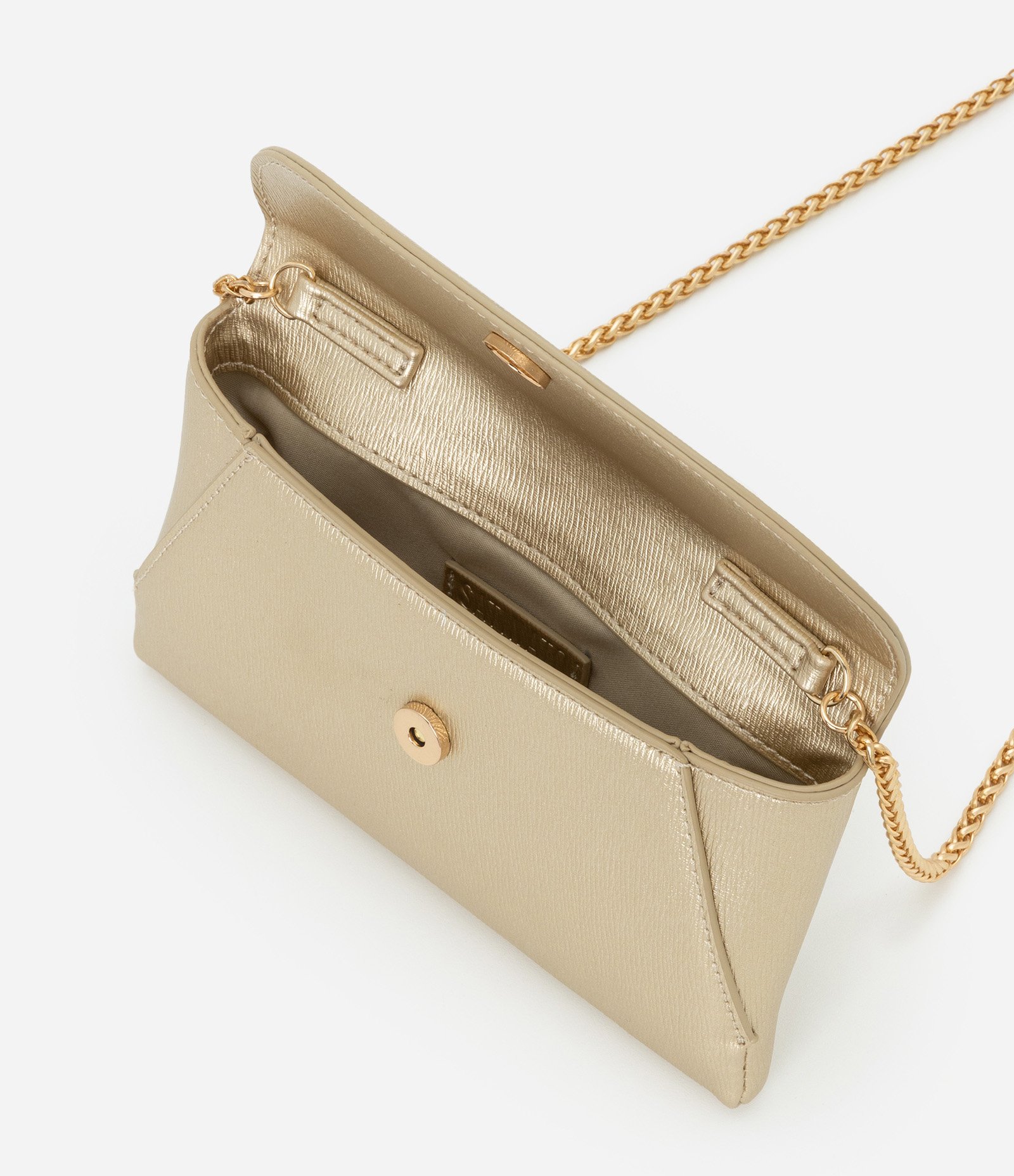 Carteira Grande Metalizada com Alça de Corrente Dourado 6