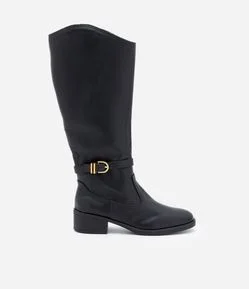 Bota Cano Alto em PU com Detalhe de Fivela