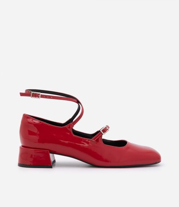 Sapato Boneca Envernizado com Tiras e Fivelas Vermelho 1