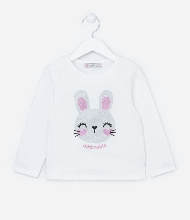 Camiseta Manga Longa Infantil com Estampa de Coelinha - Tam 1 a 5 anos Branco 1