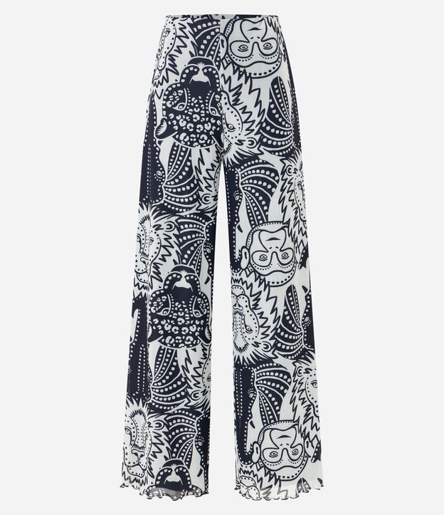 Calça Pantalona em Tule com Estampa de Animais Preto/Branco 5
