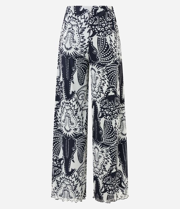 Calça Pantalona em Tule com Estampa de Animais Preto/Branco 7