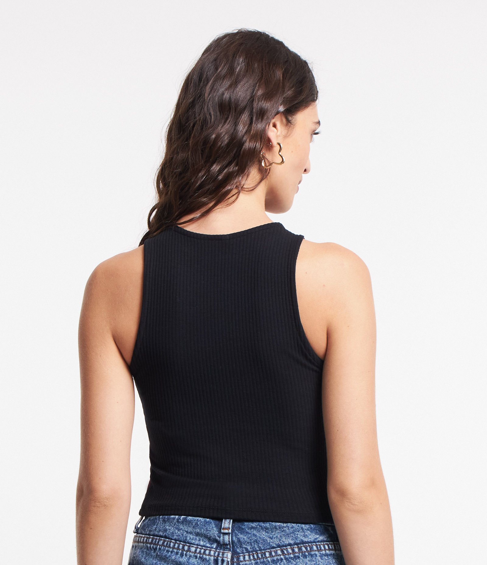 Blusa sem Manga em Ribana com Estampa de Coqueiros Preto 3