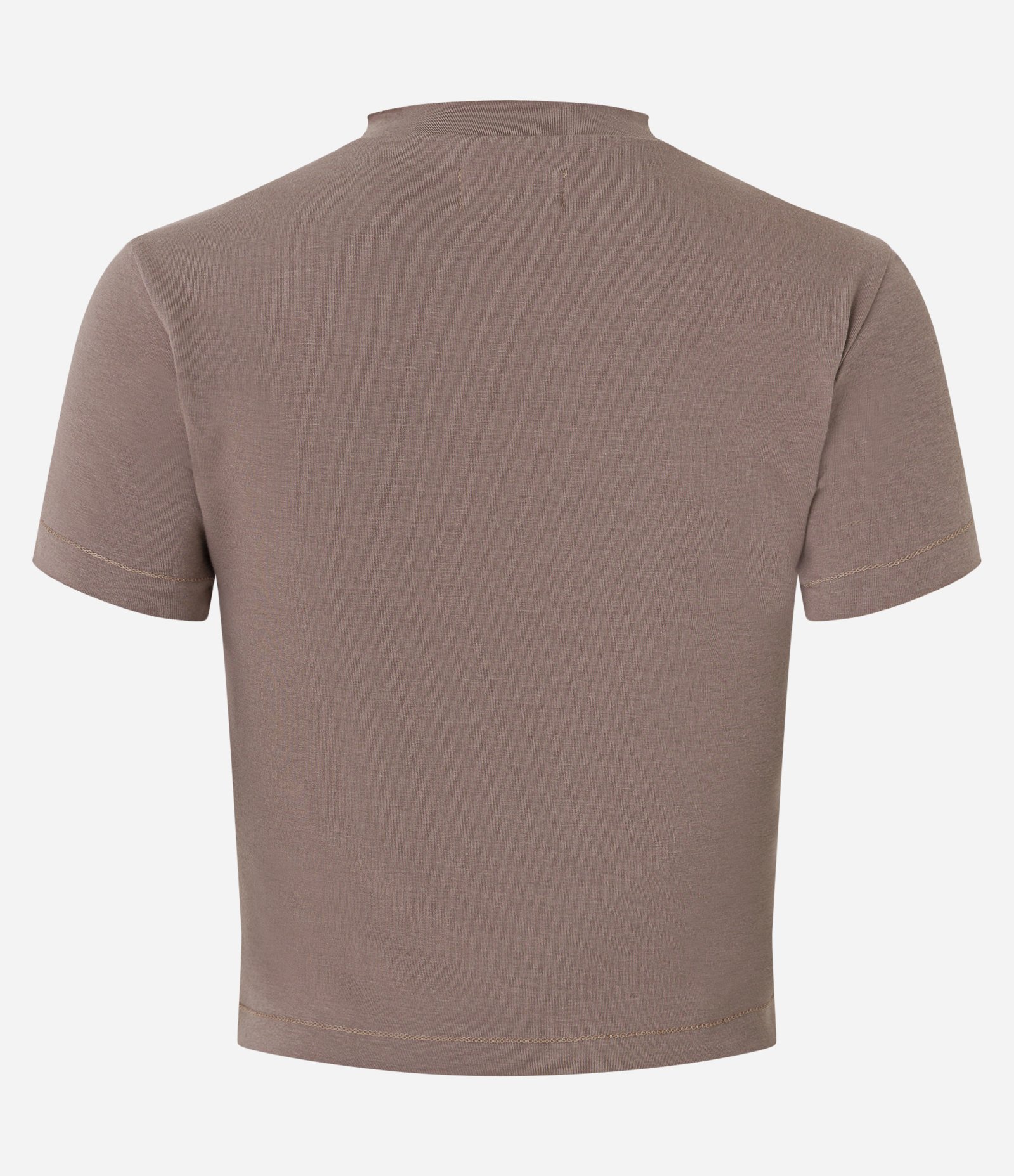 Blusa Manga Curta em Meia Malha com Rasgos e Lettering Marrom 7