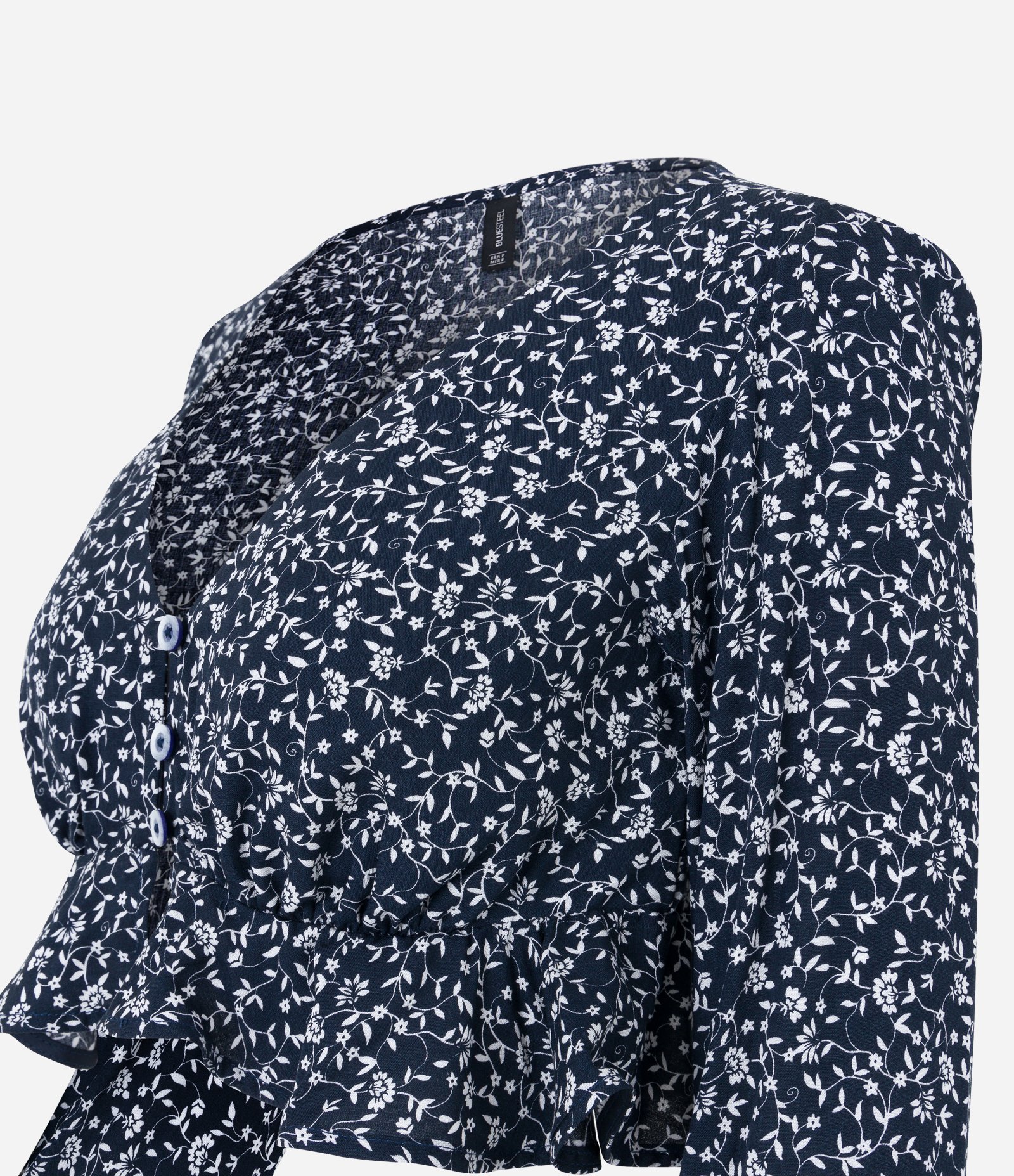 Blusa Cropped em Viscose Floral Liberty e Botões Frontais Azul 6