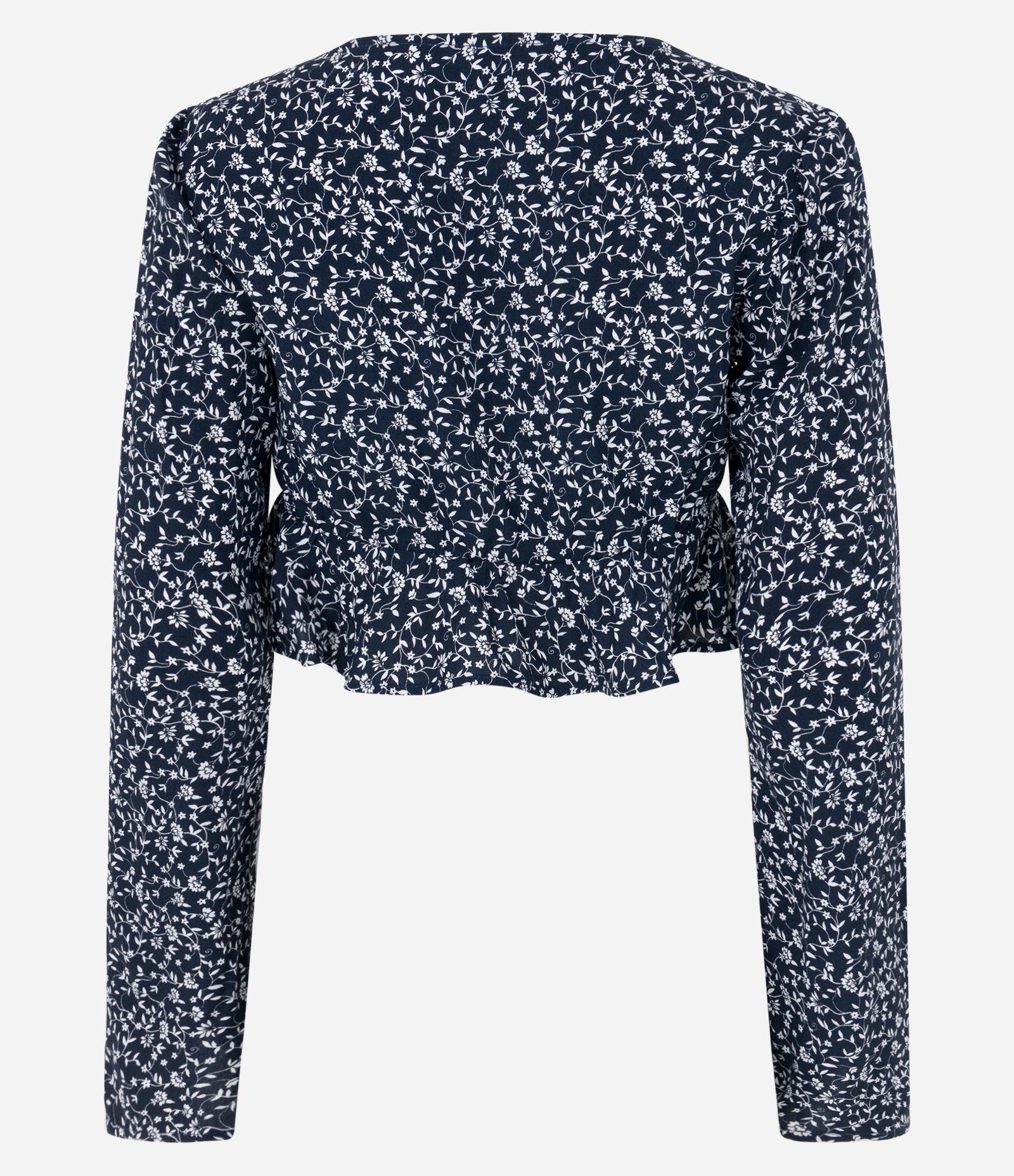Blusa Cropped em Viscose Floral Liberty e Botões Frontais Azul 7