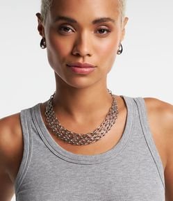 Conjunto Brinco e Colar com Corrente Quadrupla