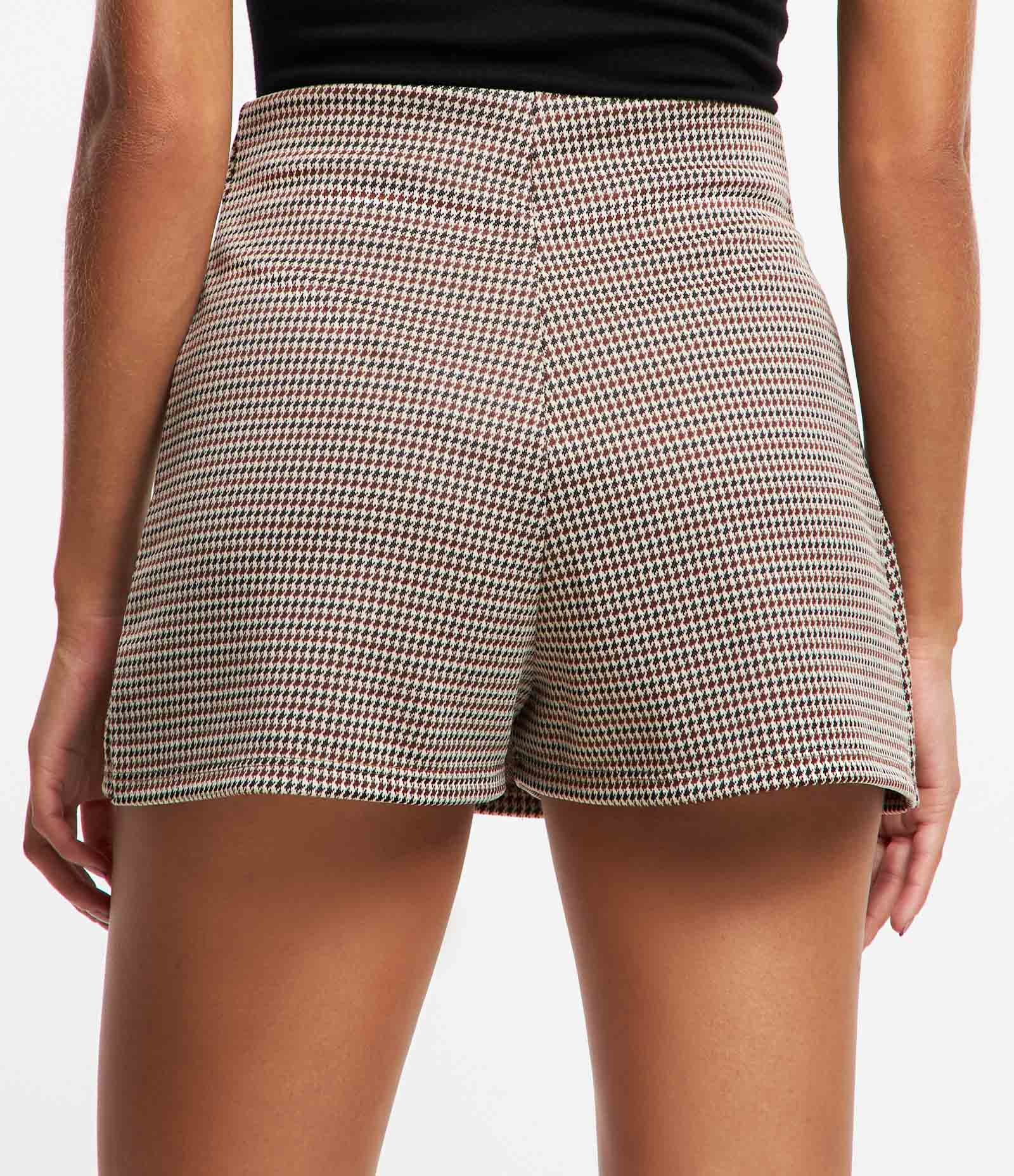Short Saia em Jacquard Pied-de-poule e Fendinha Multicores 3