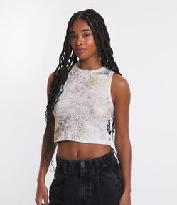 Blusa Sem Manga em Ribana com Foil Metalizado
