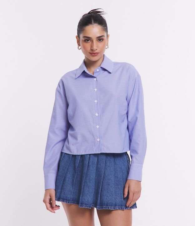 Camisa Cropped em Alfaiataria com Listras