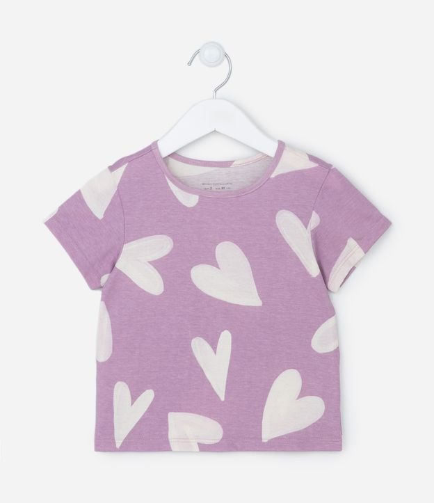 Camiseta Infantil com Estampa Corações - Tam 1 a 5 Anos Lilás 1